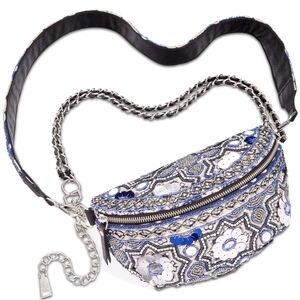 Steve Madden Sabby convertible belt bag in blue with beading and sequins
